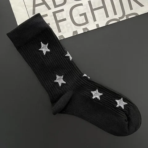 Женские дышащие носки с вышивкой звезд, модные удобные впитывающие пот носки высокого качества без ощущения переплета, длинные носки