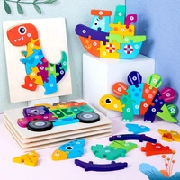 snap on cartoon animal 3d puzzles preschool learning educational toys for toddlers wooden jigsaw children interconnecting blocks