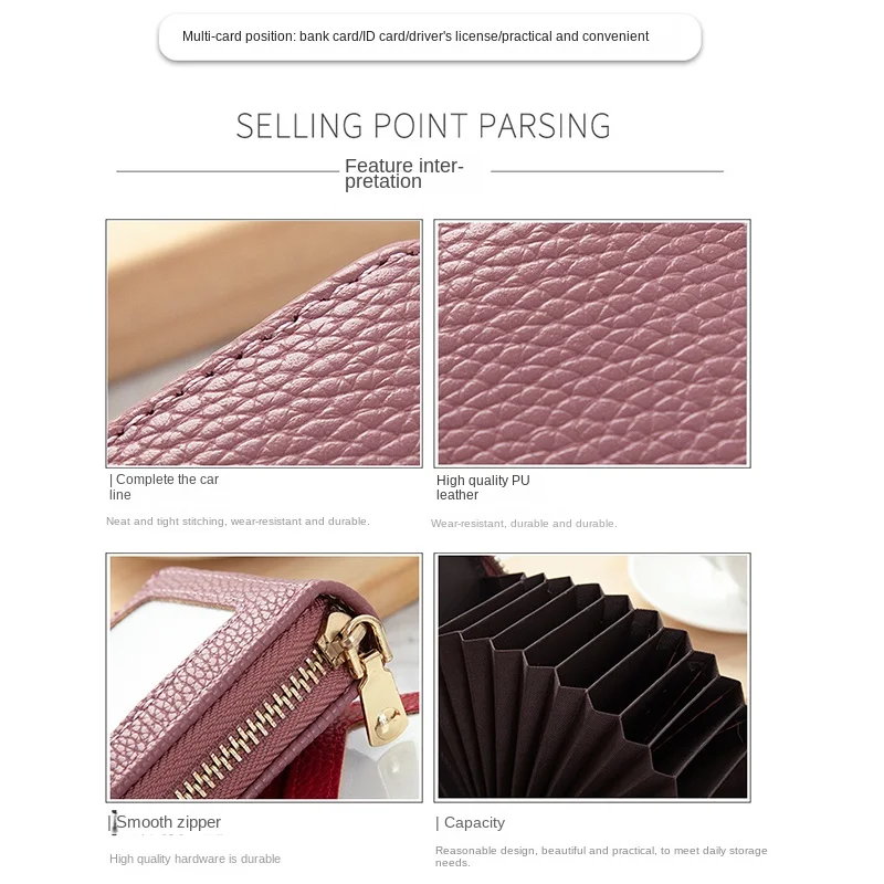 Business Card Holder Wallet Women/men Gray Bank/ID/Credit Card Holder 13 Bits Card Wallet PU Leather Protects Case Coin Purse