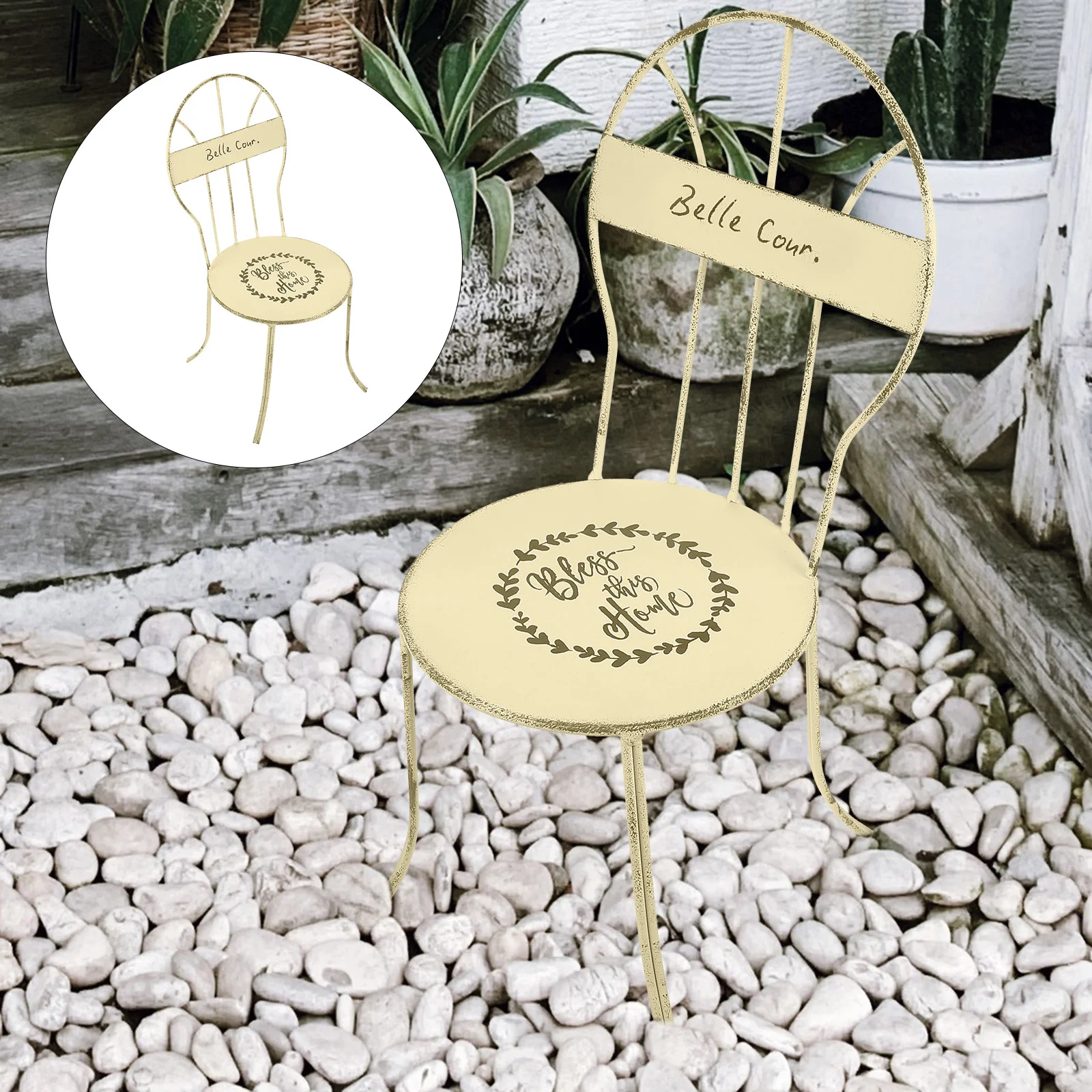 

Mini Iron Chair Furniture Ornaments House Miniature Retro Style Bedroom Craft Decors Side Dining Chairs