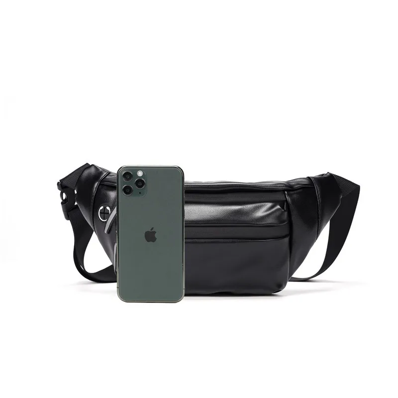 Sports PU Leather Men's Waist Bag Multifunction Crossbody Bag Casual Chest Bag Man Fanny Pack Business Black Shoulder Bag