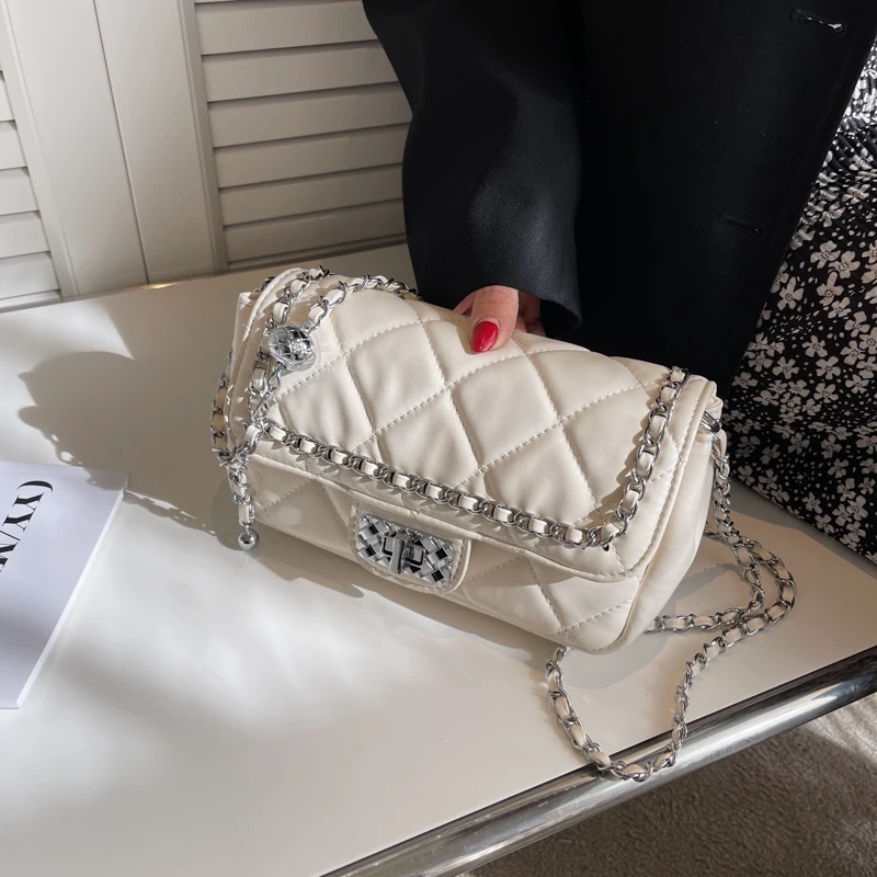 

Luxury Lady Quilted Cute PU Leather Crossbody Sling Bag for Women 2022 Summer Female Lingge Chain Brand Shoulder Handbag