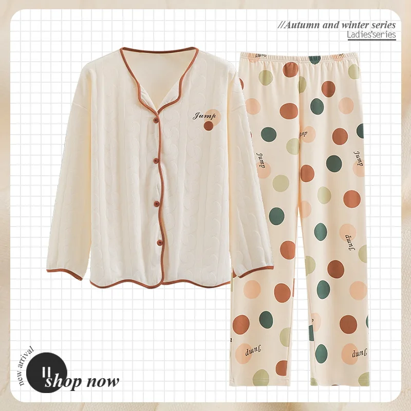 Хлопковый кардиган в горошек домашний костюм для женщин ночная рубашка большого