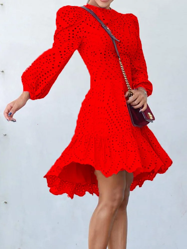 Женское ажурное платье с длинным рукавом