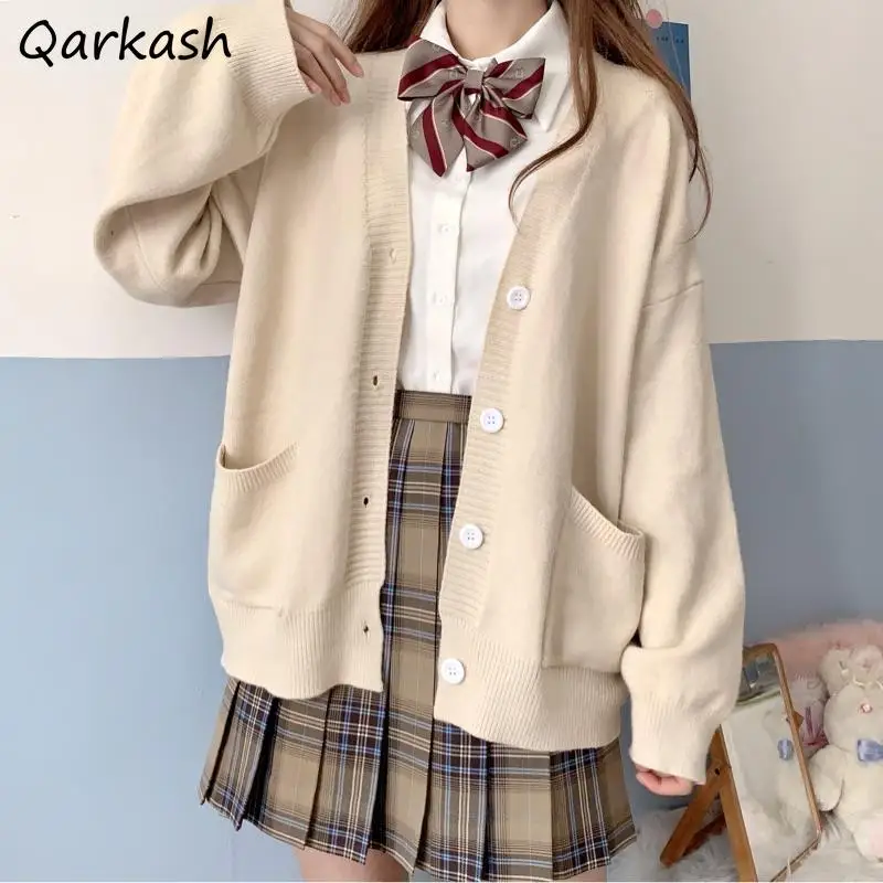 

S-3XL Cardigan Women Japanese Style Chic Pure Color Sweater Basic Classy Ulzzang High Street Student Sweet Girls Fit Autumn Ins
