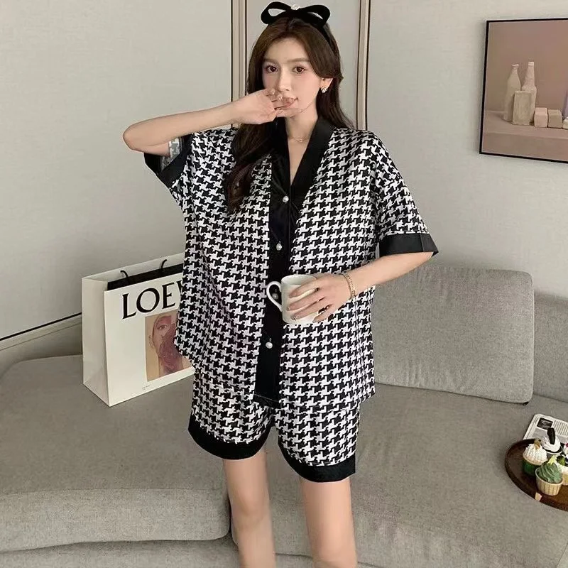 2022 Spring and Autumn New Silk Pajamas Women's Cardigan Long-sleeved Home Clothes Two-piece Set of Ice Silk Plus Loungewear