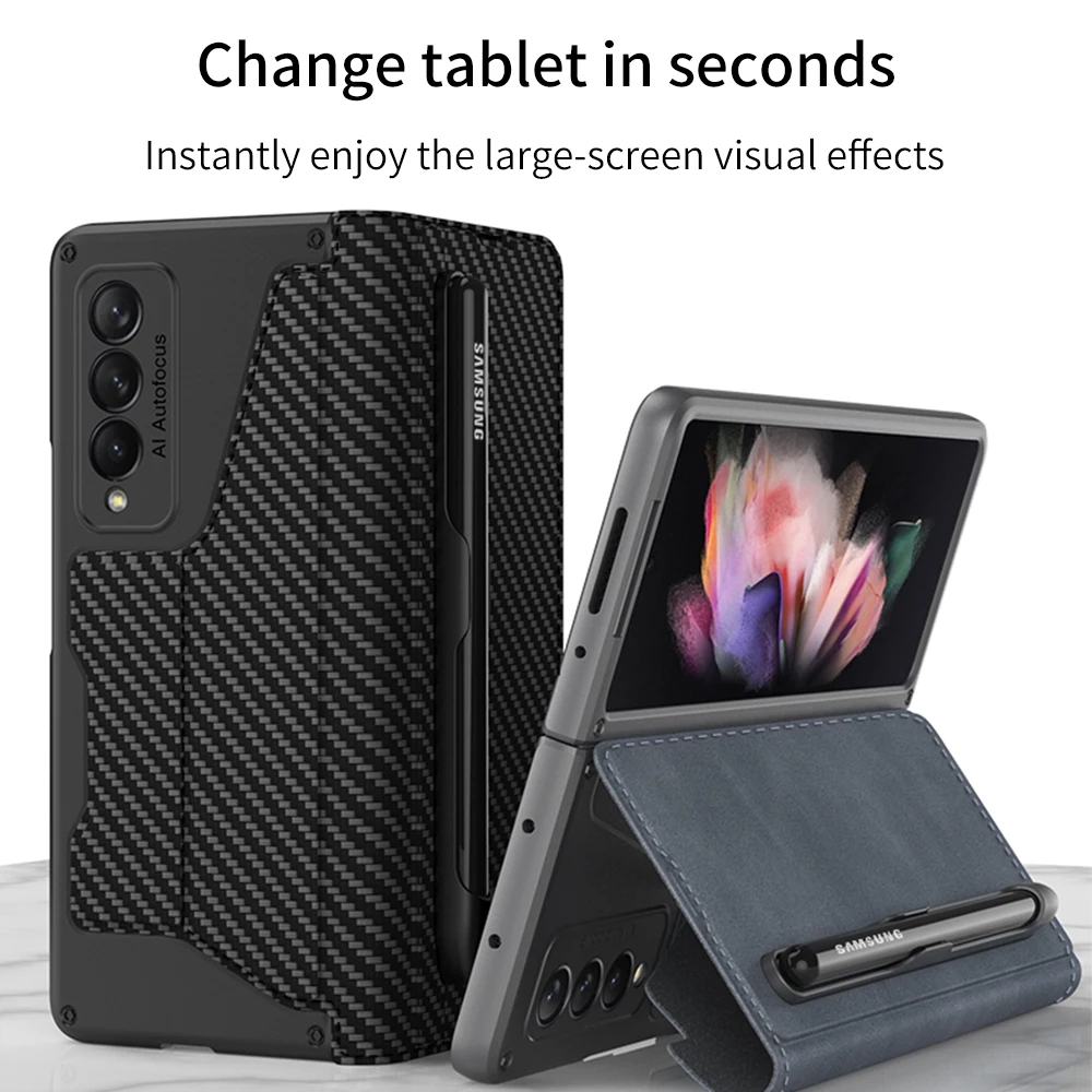 for samsung z fold 3 phone case pen slot w22 creative leather galaxy zfold3 flip cover folding protective shell wallet case hot free global shipping
