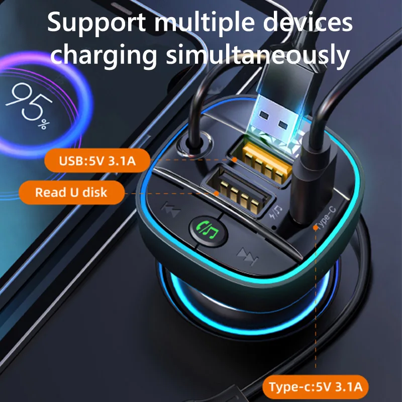 JaJaBor FM-передатчик 3 в 1 зарядный кабель 40 Вт 2 USB Type C 3.1A зарядное устройство для