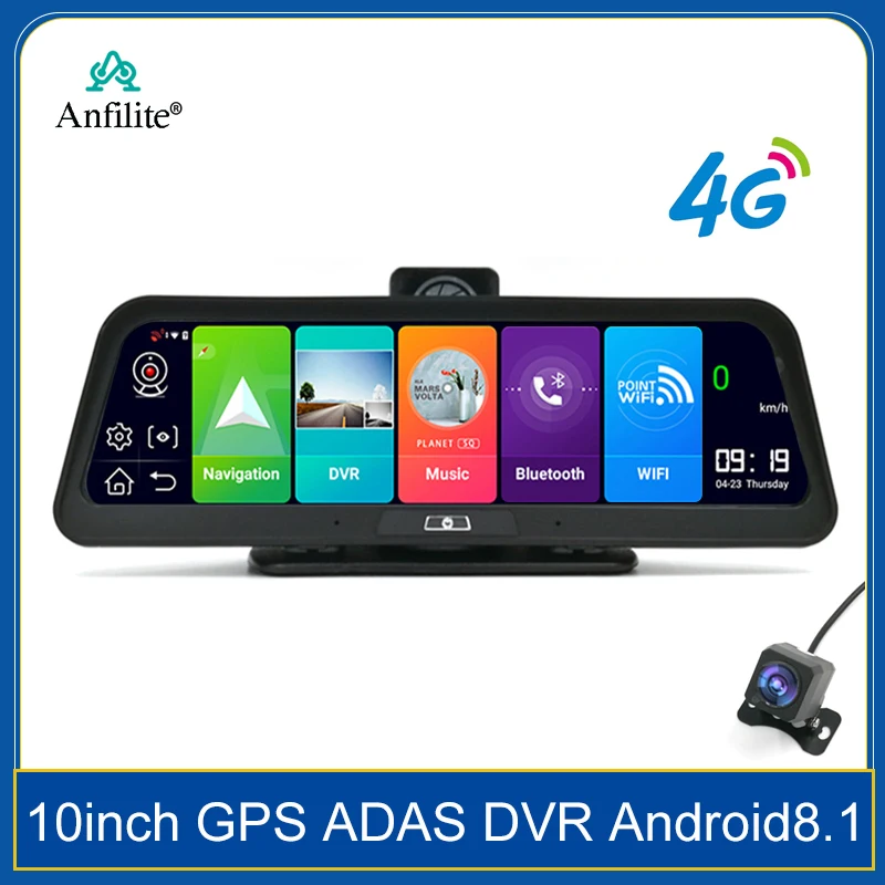 Видеорегистратор Anfilite FHD 10 дюймов 4G Android 8 1 ADAS WIFI GPS бесплатные карты 2 ГБ + 32 пульт