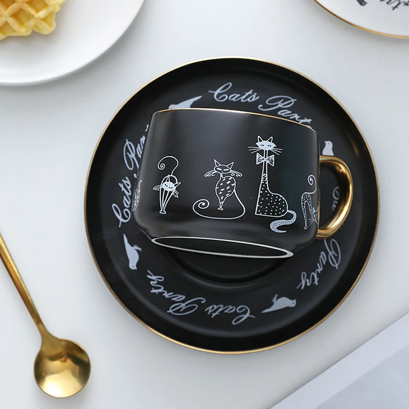 

Ceramic Coffee Cup Home Office Mug With Saucer Dish Tray Cartoon Milk Juice Tea Tumbler Cat Kawaii Gift Microwave Safe Drinkware
