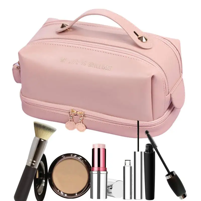 

Large-Capacity Travel Cosmetic Bag Portable PU Leather Makeup Pouch Women Waterproof Washbag Multifunction Toiletry Kit