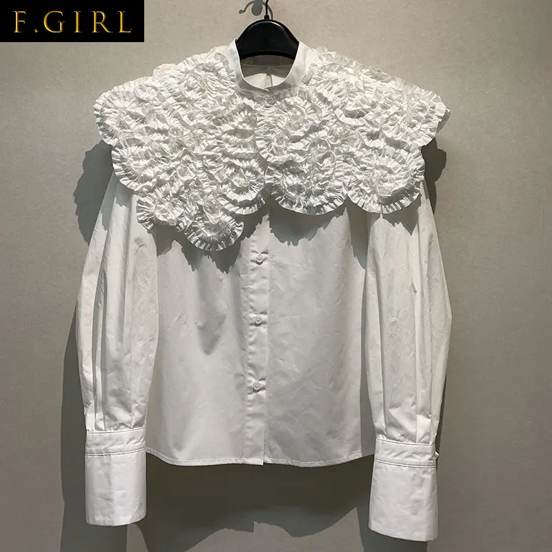 

Spring Upscale Chic Detachable Fungus Peter Pan Collar Blusas Mujer High Quality Shirts Tops Japan Style Loose Blouses Femme