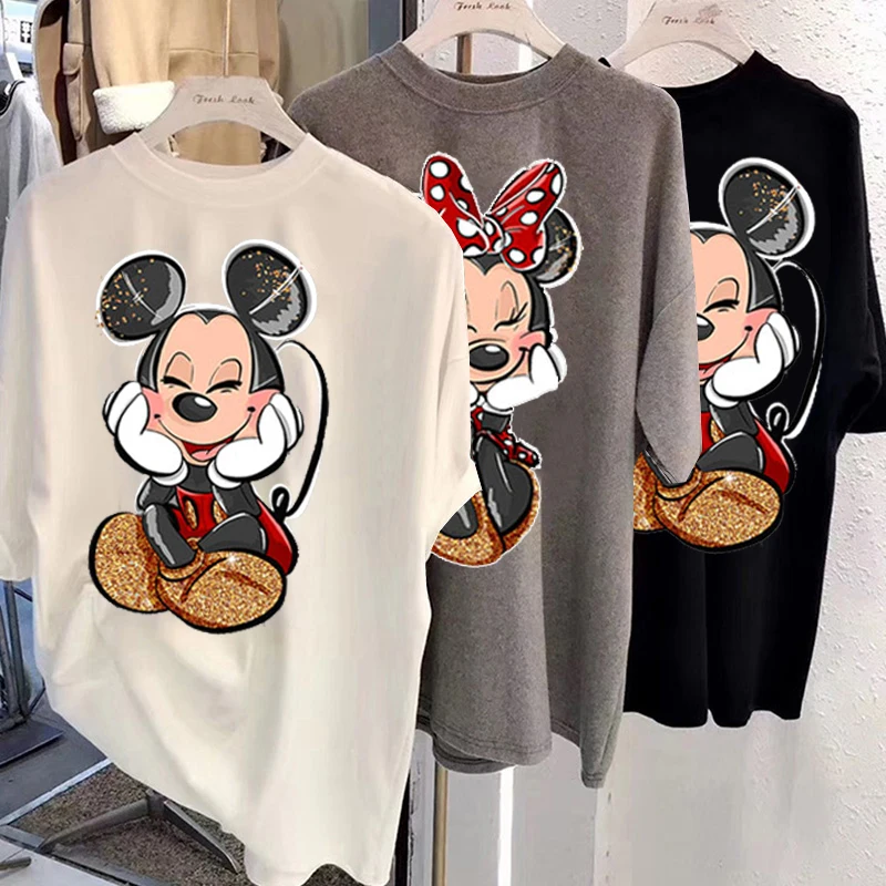 

Vintage Disney Women Fashion Cartoon Mickey Minnie Summer Kawaii Top Female Ulzzang 90s Oversized T-shirt with Short Sleeves Y2k