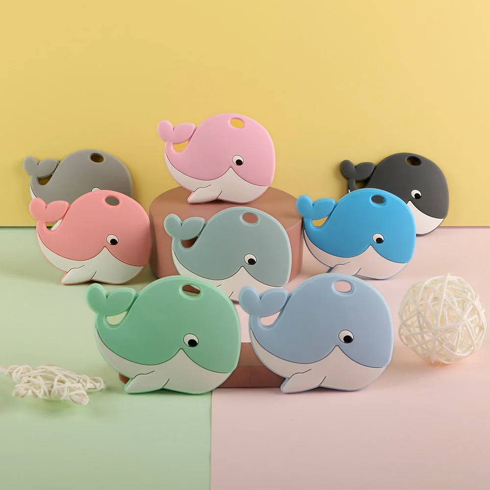 

Sunrony 1Pc Whale Silicone Teether Baby Care Nipple Chain Bead Accessories Cartoon Animal Teething Ring Food Grade BPA Free