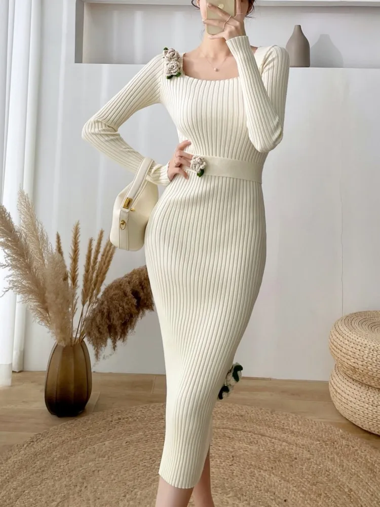 

Женский зимний облегающий однотонный трикотажный свитер с длинным рукавом