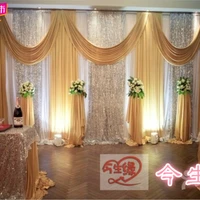 10ft 20ft golden with shiny silver wedding backdrop with beautiful swag wedding decoration
