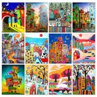 GATYZTORY, мультяшный город, DIY строительный комплект, картина, краска для взрослых, детей, искусство, для дома, настенный Декор 50x65 см