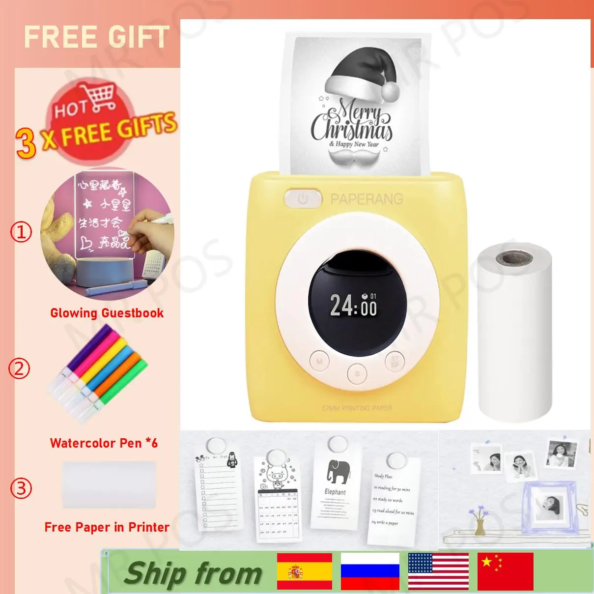 

(Подарок) Карманный принтер PAPERANG P2S с функцией часов 300 точек/дюйм BT, беспроводной термопринтер, портативная фотоэтикетка, наклейка