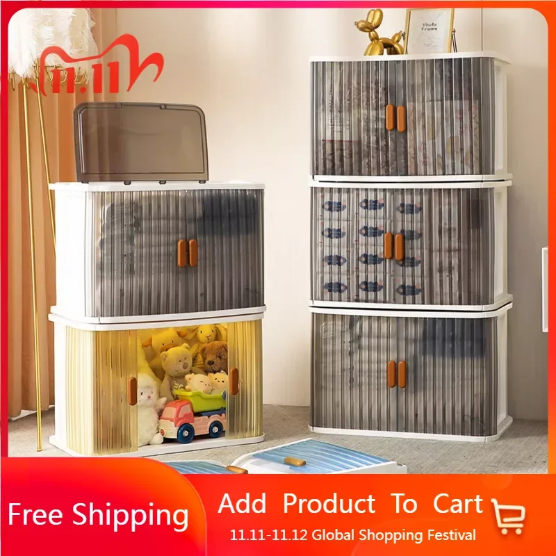 

Storage Boxes Folding Design Organizer Drawers Double Door Storage Box Children's Transparent Desk Organizer Mobile Pulley