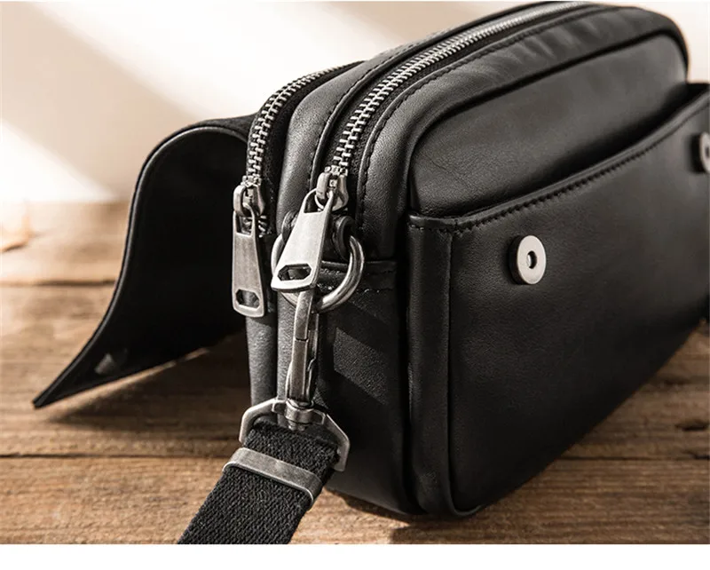 Casual luxury genuine leather men's black shoulder bag handmade designer outdoor high quality real cowhide crossbody bags Youth