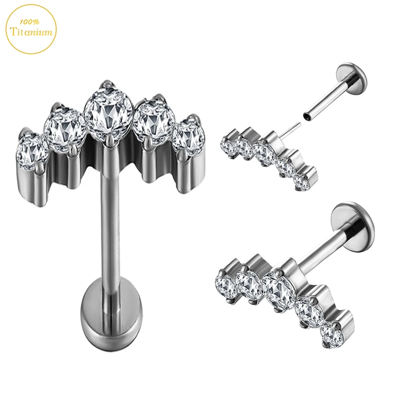 

F136 Titanium Piercing Anti-allergic Ear Stud 16G Zircon Straight Rod Push Pin Stud Earrings Auricular Cartilage Tragus Jewelry