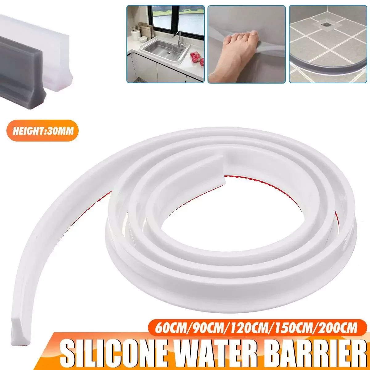 

30MM Height Bathroom Water Stopper Water Partition Dry&Wet Separation Flood Barrier Rubber Dam Silicon Water Blocker Don&#39