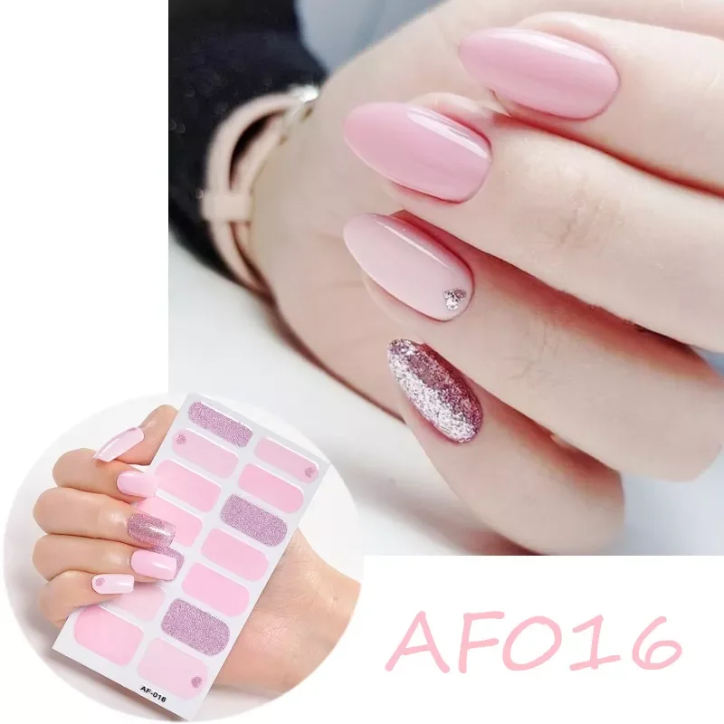 

14 Tips Nail Polish Stickers European Style Solid Color Gradient Pattern Self-Adhesive Nail Art Decals Strips Manicure