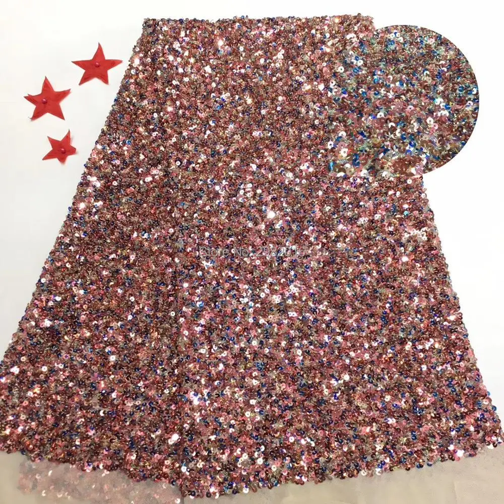 

2020 shiny French lace fabric 5 yards DYZP1128-7 fashion party dresses tulle lace fabric with sequins African net lace