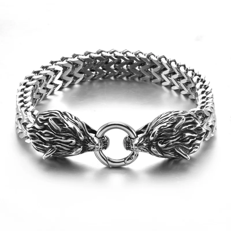

High Quality Polished Keel Chain Bracelet for Men Wolf Head Buckle Titanium Steel Strong Luxury Party Grunge Emo Punk Jewelry