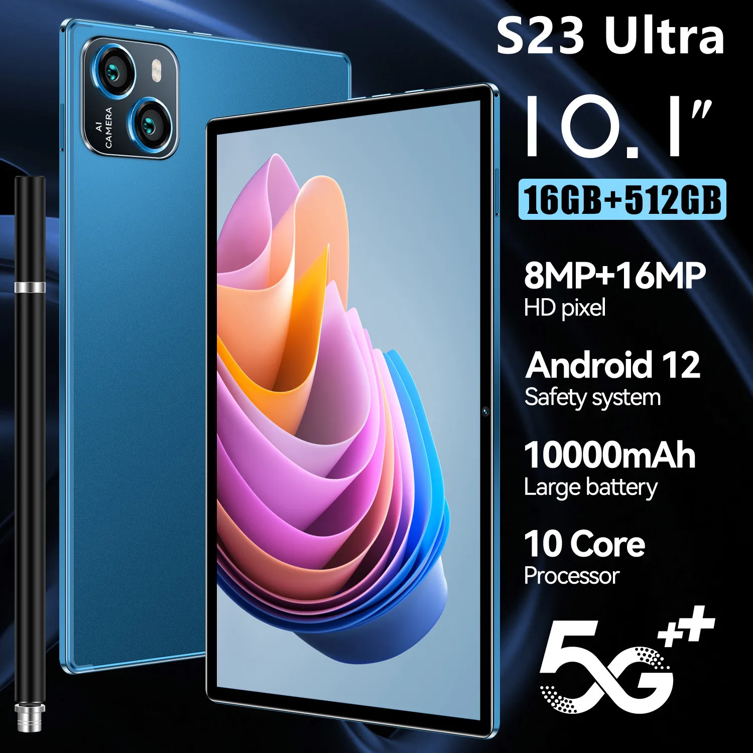 

New Low-priced S23 Ultra High Definition Android Tablet, 10.1-inch, 16GB+512GB,5G,Travel Graphics Card,Google Play WiFi,Laptop