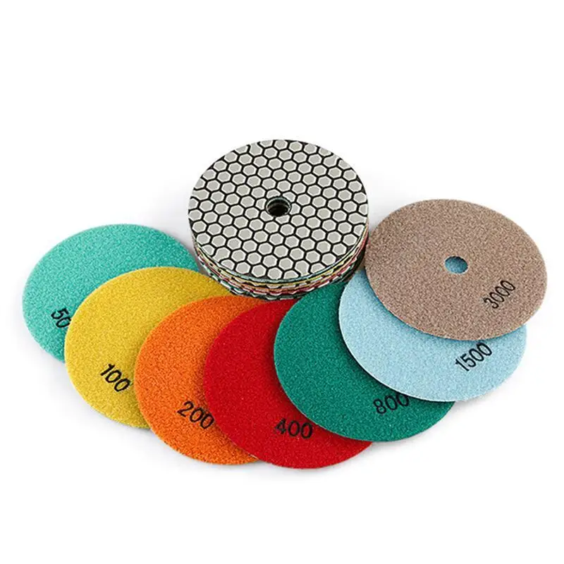 

7pcs/set 6 Inch Dry Diamond Polishing Pad Glossy Polishing Pads Tools Sanding Disc 150mm Grit 50-3000 for Granite Marble Quartz