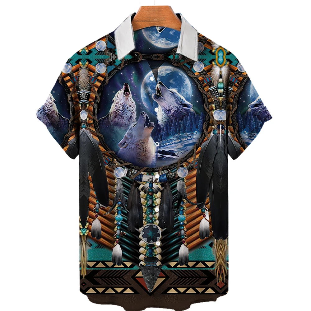 Мужские рубашки с изображением животного волка гавайская 3d рубашка для родной
