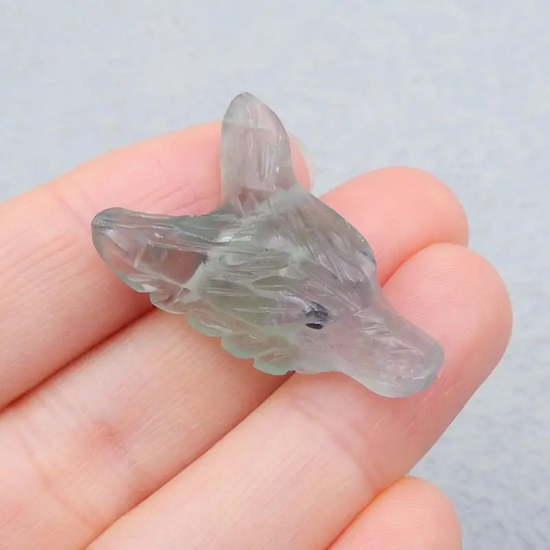 Ручная Резная Голова волка, натуральный камень, Радужный флюорит, боковое просверленное ожерелье с животным, кулон 30x19x10 мм 7 г