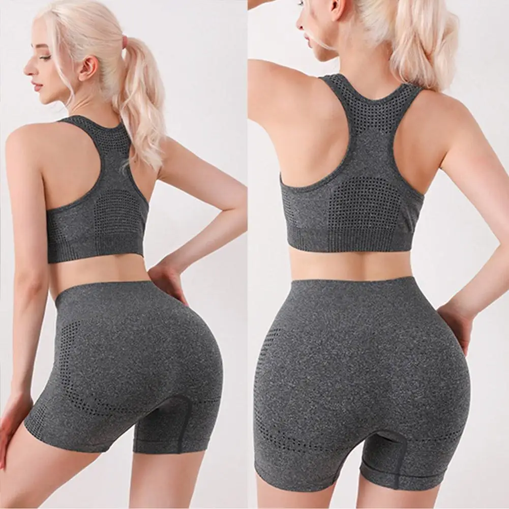 New Ion Shaping Shorts Comfort Breathable Fabric Vest With Chest Pad Set Women Running Yoga Slimming Shaper Shorts Butt Lifting