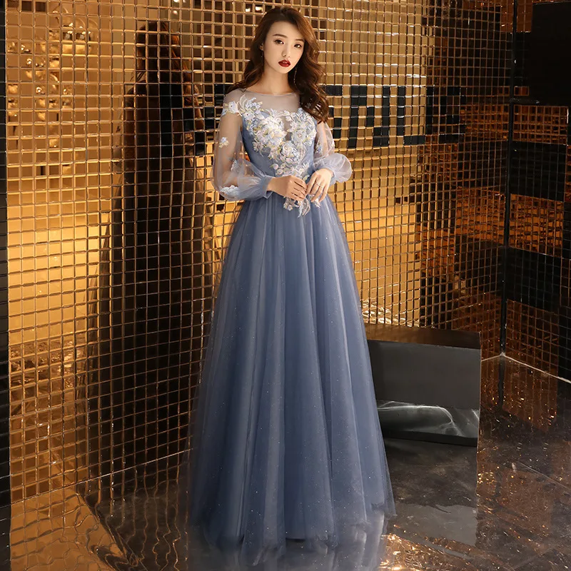 

Sexy Long Sleeve Dress Female Summer Mesh O-Neck Navy Blue Star Dreamy Ladies Birthday Dress Long Dress Autumn Winter Club Party