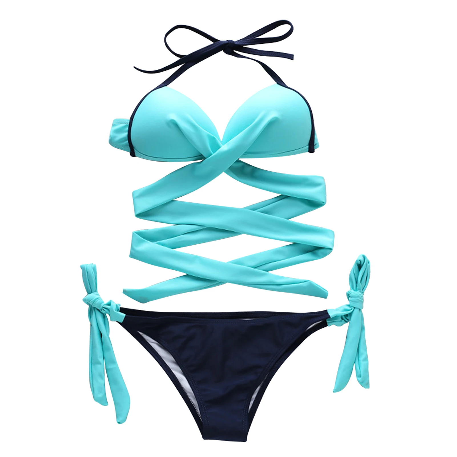 

2pcs Beach Soft Padded Summer Bathing Women Bikini Set Pool Party Sexy Swimsuit Fashion Halter Neck Low Waist Push Up