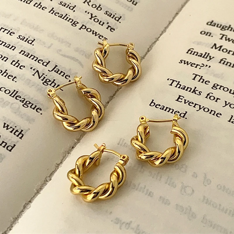 

Minimalist Thick Twisted Metal Hoop Earrings for Women Fashion Design Delicate French Daily Jewelry Girls Accessories Gifts