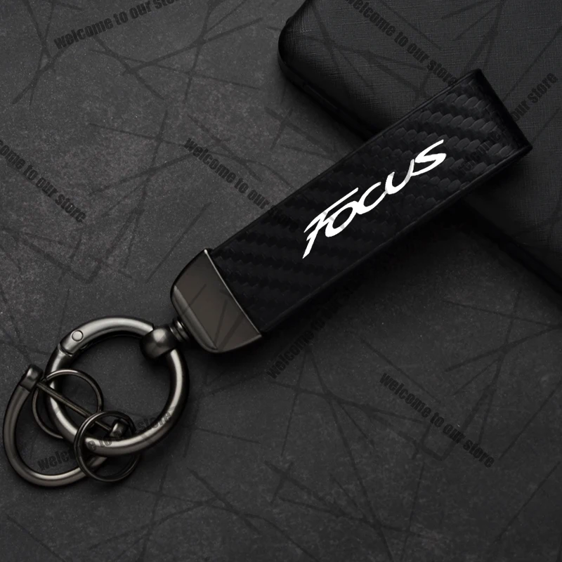 Автомобильный брелок для Ford Focus Kuga MK2 MK3 MK4 ST с логотипом из углеродного волокна, кожи, эмблема из цинкового сплава, брелок для ключей, аксессуары