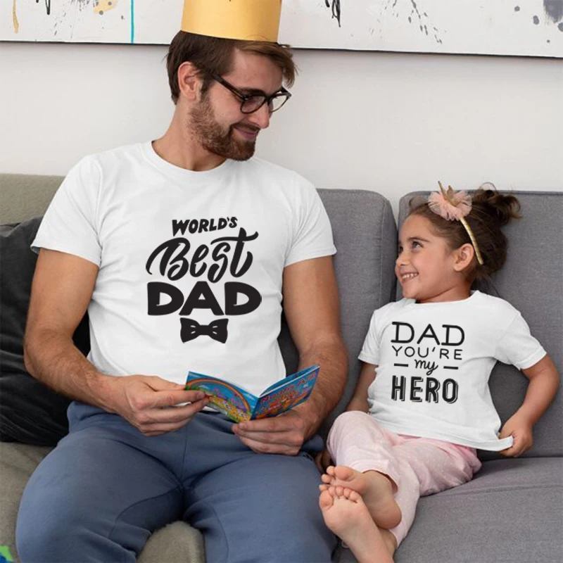 

Fathers Day Tshirt Father Son Daughter Matching Outfits Best Daddy And Baby Girl Clothes Super Dad Boy Shirt Men Kids Tees Gift