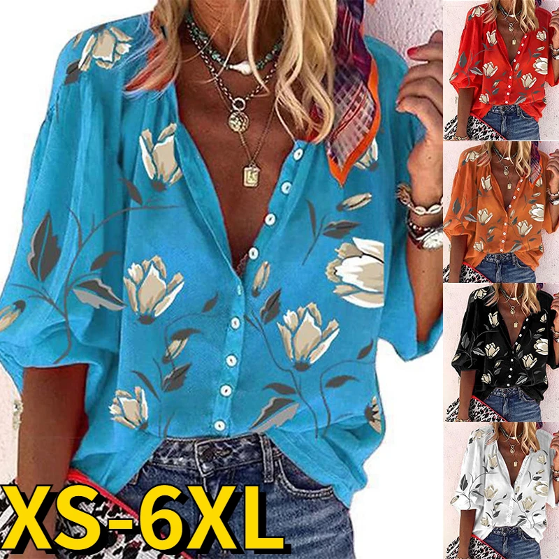 

Женская блузка с V-образным вырезом, длинным рукавом и пуговицами