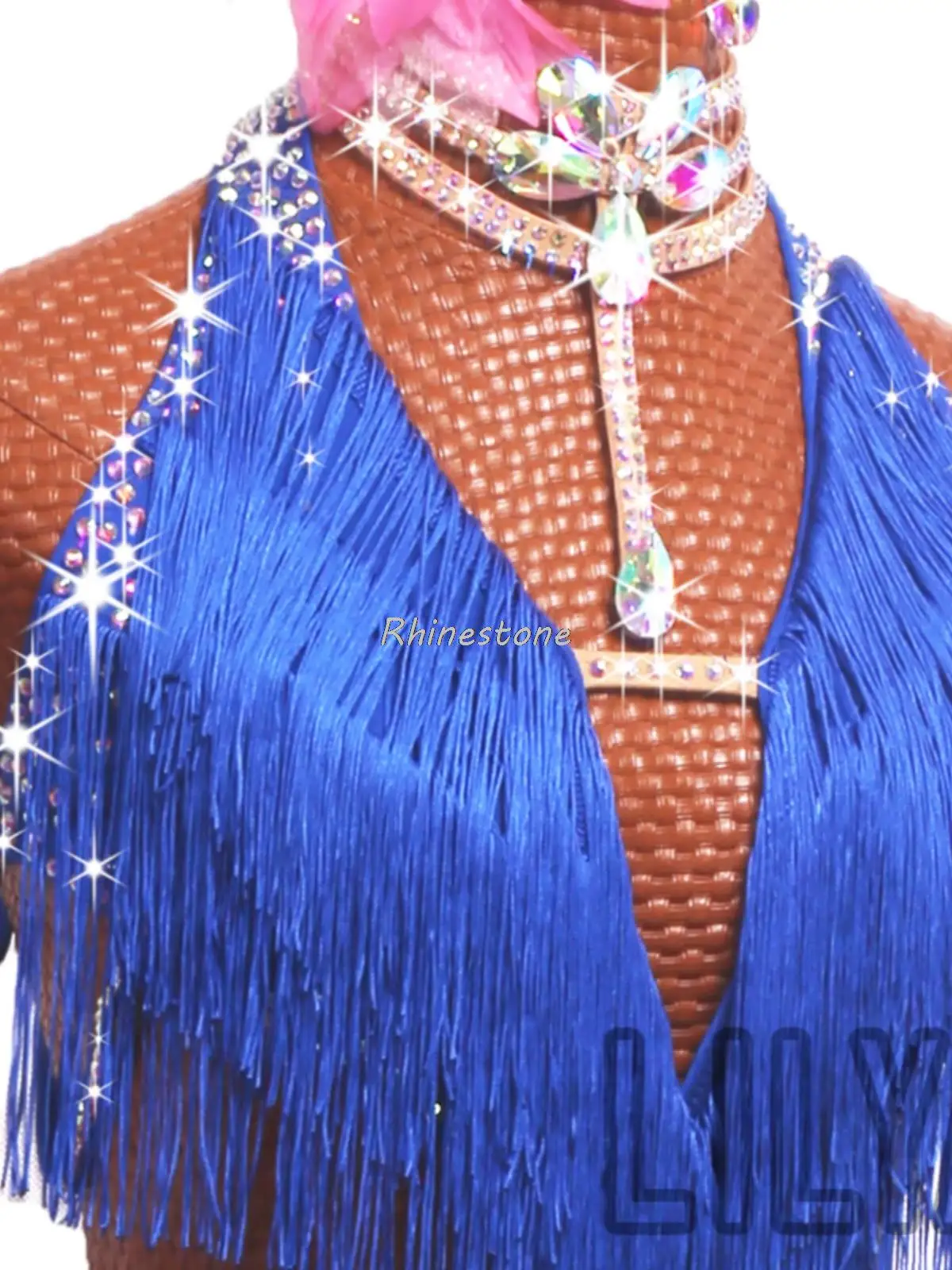 Платье для латиноамериканских танцев ярко-синее платье с цепочкой облегающая