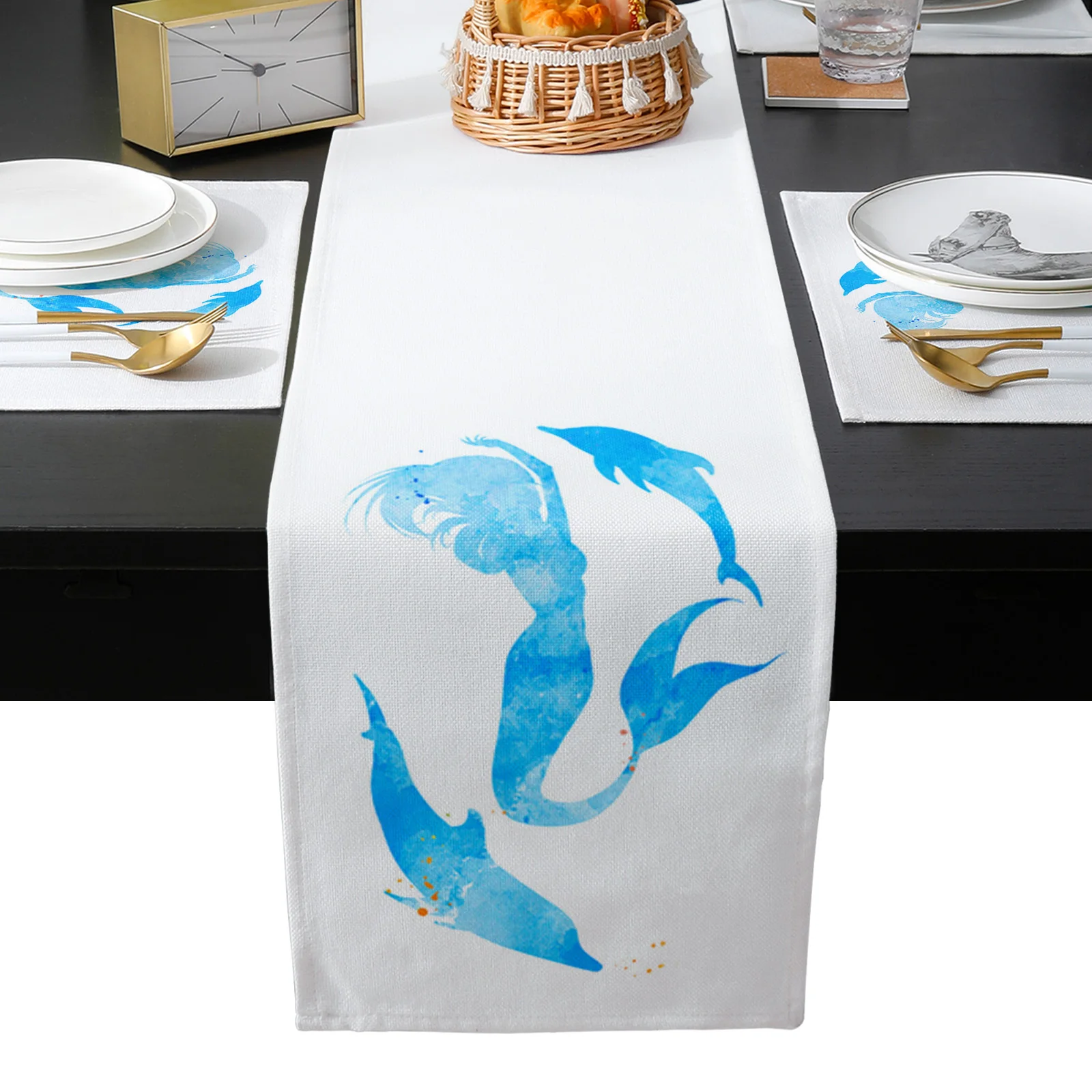 

Силуэт русалки, акварельный Белый декор для обеденного стола, свадебное украшение для стола, домашний декор, фермерский деревенский Декор