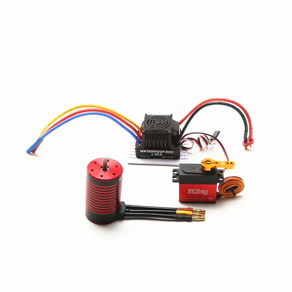 Двигатель бесщеточный 3660 2600kv/3100kv/3800kv/4200kv с 80a Brushless Esc 30kg Servos для Traxxas Wltoys Rc Car 1/8/1/10 Tamiya