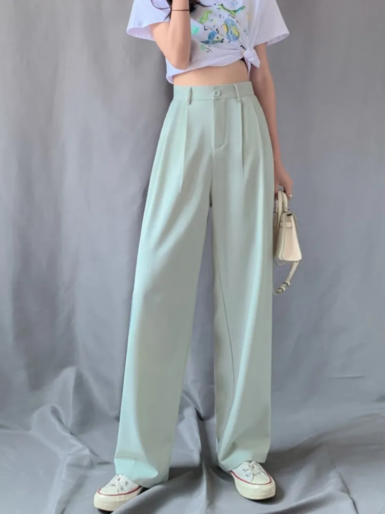 

Spring Autumn Casual Loose Floor-Length Suit Pants Solid Multicolor OL Wide Leg Pants Women High Waist Trousers All-Match