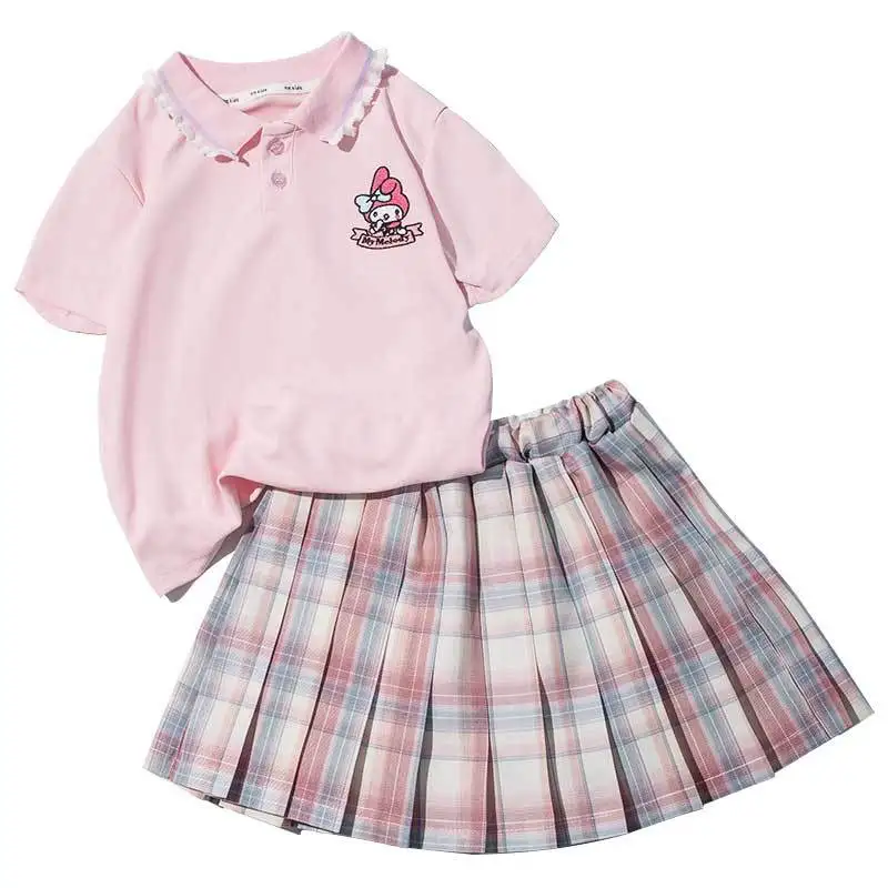 

Cartoon Cute Kawaii Sanrioed Cinnamoroll My Melody Kuromi New Pattern Summer Thin Girls T-Shirt Jk Uniform Pleated Skirt