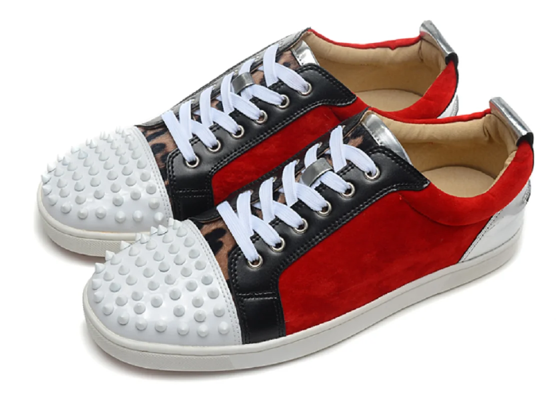 

Fashion Design Sports Red Frosted Leather White Nail Board Shoes Low Top Flat Shoes Red Sole Lefu Shoes Luxury Casual Shoes