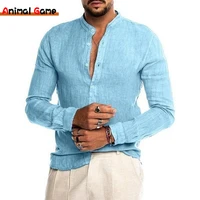 new mens solid color linen long sleeve quick dry shirt button up mens shirt trend tops plus size s 5xl