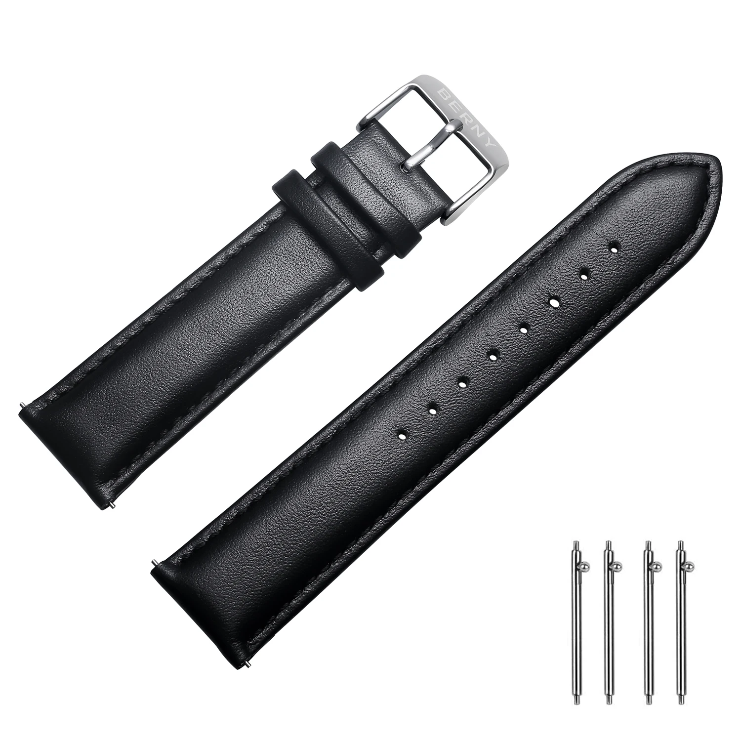 BERNY Genuine Leather Watchband Quick Release Soft Calfskin Strap Black Bracelet Replacement Watch Accessories Width 16-24mm