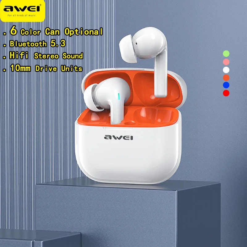 

Awei T1 PRO TWS Earphones Wireless Bluetooth 5.3 Headphones IPX6 Waterproof Sports Headset HiFi Stereo Earbuds Long Battery Life