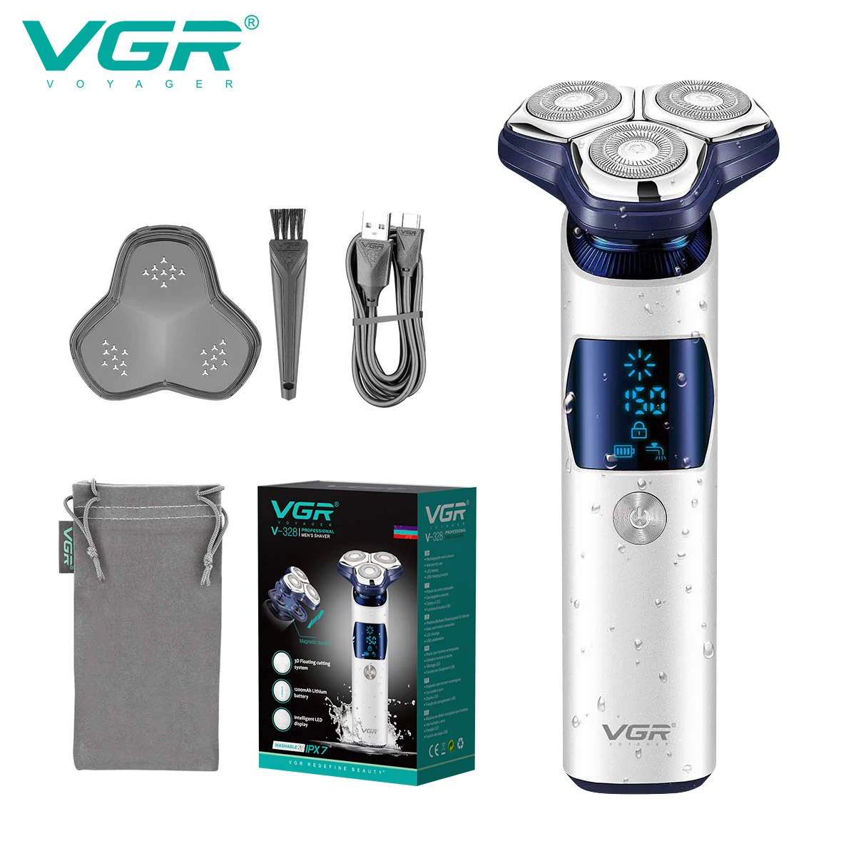 

VGR Razor Waterproof Hair Trimmer Electric Shaver Professional Beard Trimmer Digital Display Razors Hair Trimmer for Men V-328